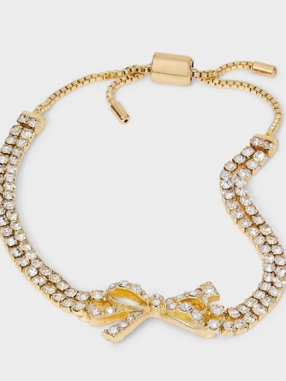 BaubleBar Gold Crystal Bow Adjustable Slider Bracelet
